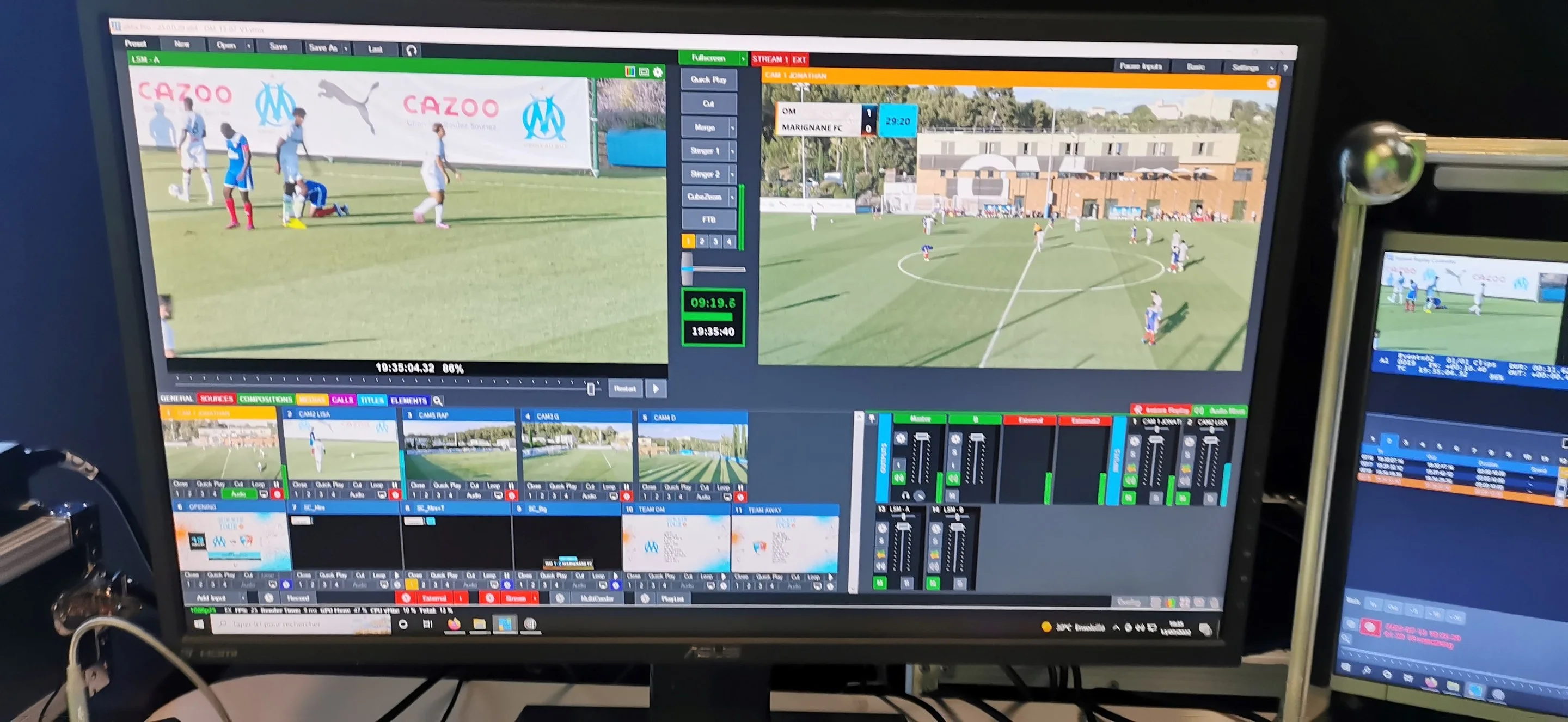 Régie vMix pendant la diffusion d'un match de football